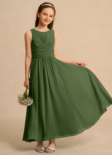 slim fit dress slacks Simple A-Line Round Neck Satin Long Flower Girl Dresses main image 0
