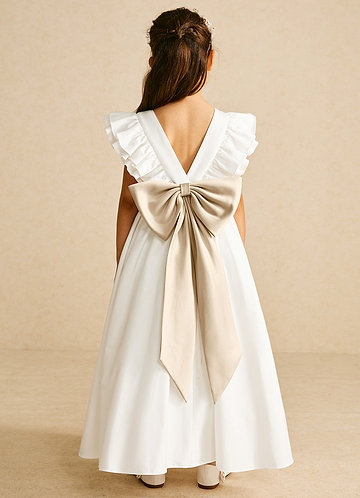 Azazie Aero Flower Girl Dresses Ivory Champagne A-Line Pleated Cotton Dress image1 0