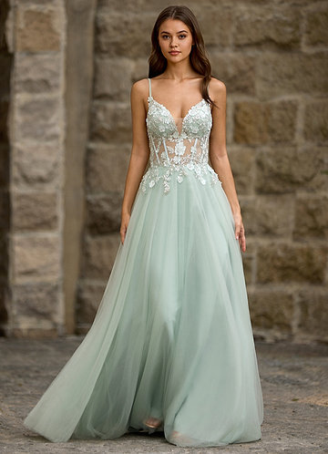 Drapelet Light Green A-line Prom Dress image1