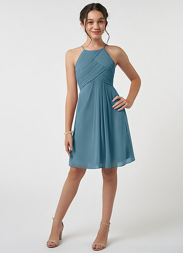 Azazie Ginny Junior Bermuda A-Line Pleated Chiffon Dress image1