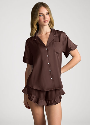 front 가나슈 매칭 컬러 러플 반팔 파자마 세트