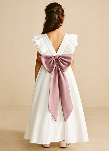 Azazie Aero Flower Girl Dresses Ivory Dusty Rose A-Line Pleated Cotton Dress image1