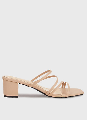 front Nude Strap Low Heel Sandals