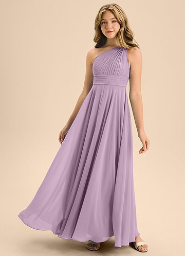 Azazie Charlize Junior Vestido Glicínia de Chiffon de Linha A com Plissado image1