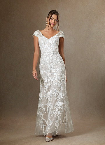 princess polly baby blue dress A-line Cap Sleeve Beach Wedding Dresses With 3D Lace Applique Rustic W –  SELINADRESS main image 1