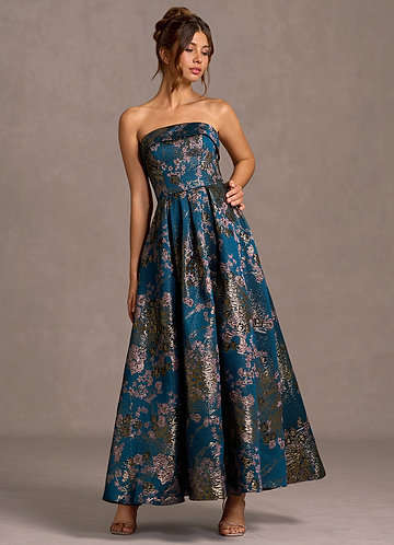 Xamira Teal Floral Maxi Dress image1