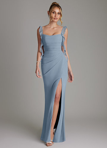 Azazie Jessamine Bridesmaid Dresses Dusty Blue Mermaid Corset Chiffon Dress image1