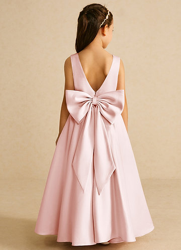 Azazie Pipsy Flower Girl Dresses Blushing Pink A-Line Bow Matte Satin Dress image1