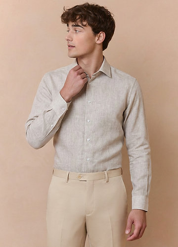 front Elliot Natural Linen 100% Linen Dress Shirt
