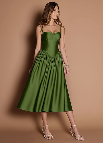 Ottilie Olive Green Pleated Midi Dress image1