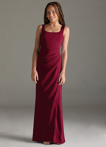 Azazie Mero Junior Burgundy Mermaid Pleated Stretch Satin Dress image1