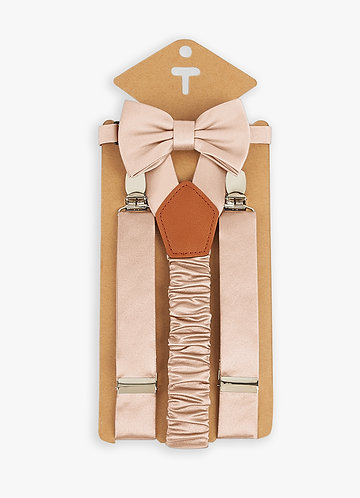 front Boy's Matching Matte Satin Bow Tie & Suspenders Set