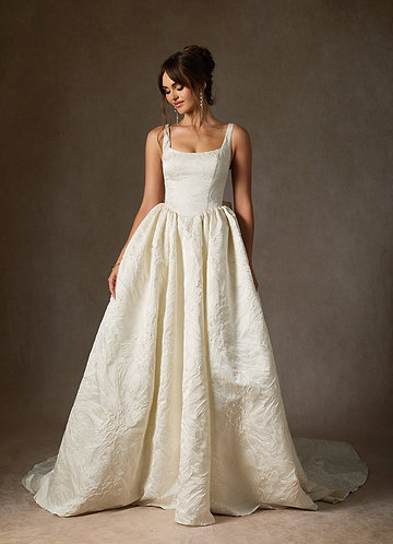 Azazie Skylin Wedding Dresses Vestir Branco Antigo de Jacquard Floral de Vestido de baile com com bolsos image1