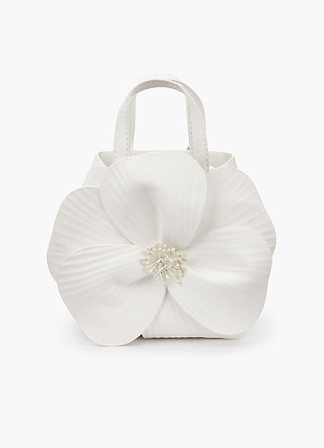 front Bolso de mano de piel sintética con flores de camelia en 3D