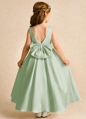 Azazie Cherry Flower Girl Dresses Dusty Sage Dusty Sage Ball-Gown Pleated Matte Satin Dress image1