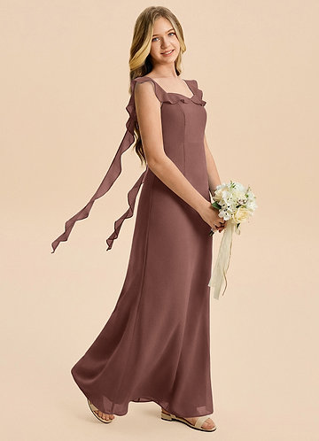 Azazie Cindy Junior Espresso A-Line Ruched Chiffon Dress image1