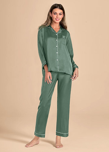 front Long Sleeves and Pants Satin PJ Set
