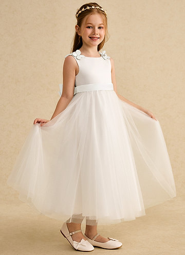 Azazie Lilli Robes de Fillette d'Honneur Robe Trapèze en Tulle Arc Ivoire image1