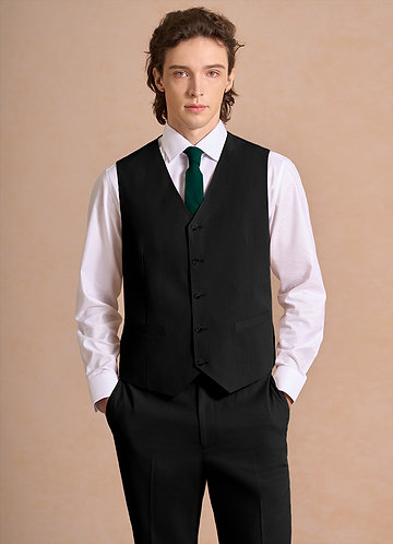 front Carter Black Cotton Linen Blend Suit Vest
