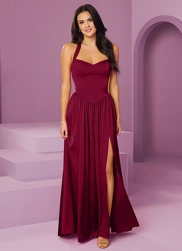 Barbie ♥ Azazie Bridesmaid Dresses Burgundy A-Line with Pockets Stretch Satin Dress image1