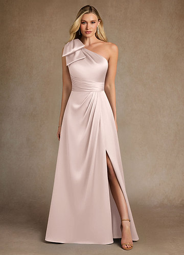 Azazie Easton Robes de mère de la mariée Robe Trapèze en Satin extensible Une épaule Rose Pâle image1