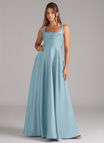 Azazie Shaude Vestidos Dama de Honor Vestido de Azul Malhumorado de Satén Elástico de Corte en A con Plisado image1