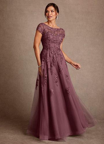 Azazie Jalinda Mother of the Brides Dresses Sangria A-Line Lace Chiffon Dress image1