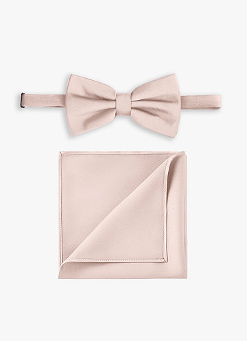 front Conjunto de pajarita y pañuelo de bolsillo de satén elástico