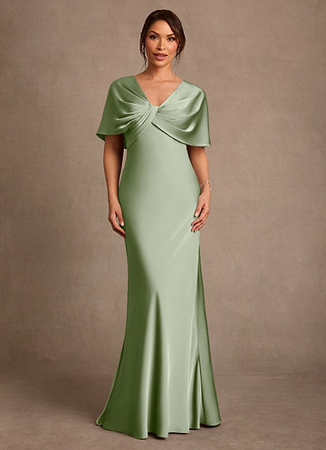 Azazie Dosia Klänningar till brudens mor Klä Tubklänning i Stretch Satin Plisserad Dusty Sage image1