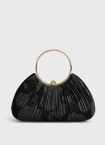 front Matching Color Floral Burnout Pleated Handbag