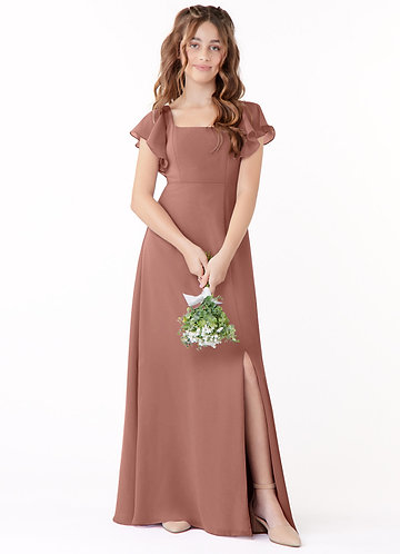 Azazie Bondi Junior A-Linie Schleifen Chiffon Kleid Zedernrose image1