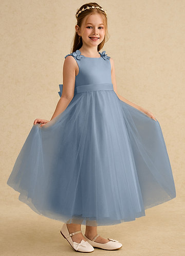 Azazie Lilli Robes de Fillette d'Honneur Robe Trapèze en Tulle Arc Bleu Poussiéreux Bleu Poussiéreux image1