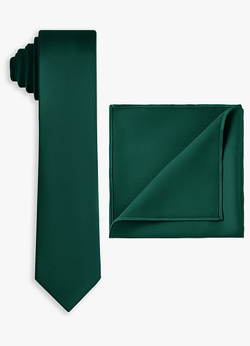 front Set aus schmaler Krawatte und Einstecktuch aus Stretch-Satin