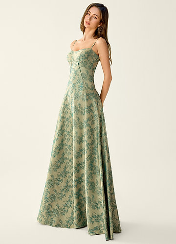 Sagepren Platinum Teal Jacquard Corset Prom Dress image1