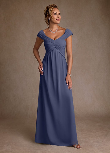 Azazie Myrtle Robe Mère de la Mariée & du Marié Robe Trapèze en Mousseline de soie Plissée Bleu Orageux image1