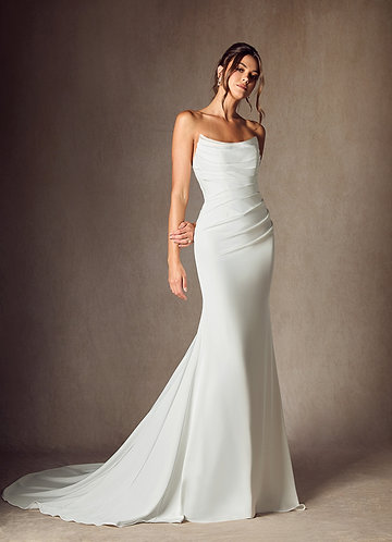 Azazie Elyse Wedding Dresses Diamond White Mermaid Strapless Crepe Back Satin Dress image1