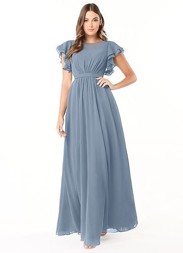 Dusty Blue Modest Bridesmaid Dresses Azazie CA