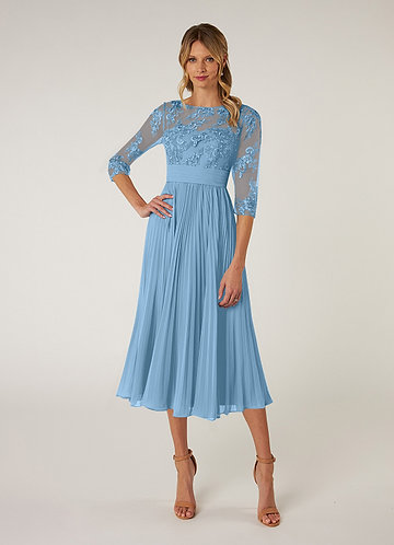 Azazie Tutu Mother of the Brides Dresses Steel Blue A-Line Boatneck Lace Chiffon Dress image1