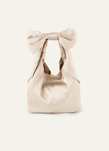 front Matching Color Stretch Satin Bow Handbag