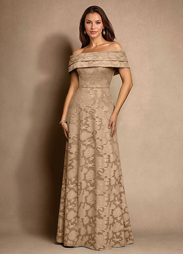Azazie New Britain Mother of the Brides Dresses Champagne A-Line Pleated Floral Burnout Dress image1