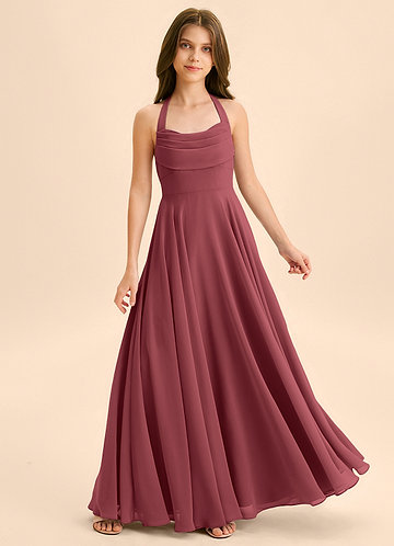 Azazie Kady Junior Vestido Merlot de Chiffon de Linha A com Decote em coração image1