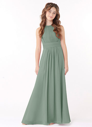 Azazie Bonnie Junior Silver Sage A-Line Pleated Chiffon Dress image1
