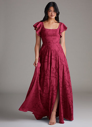 Burgundy Floral Burnout Bridesmaid Dresses | Azazie
