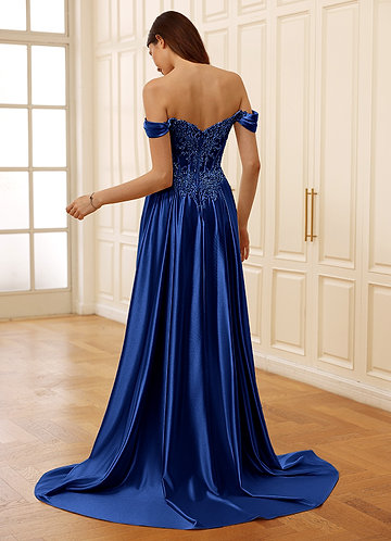 Rowane Royal Blue Corset Rhinestone Sheer Lace Prom Dress image1