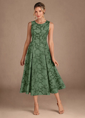 Azazie Fulton Mother of the Brides Dresses Eucalyptus A-Line Pleated Floral Burnout Dress image1