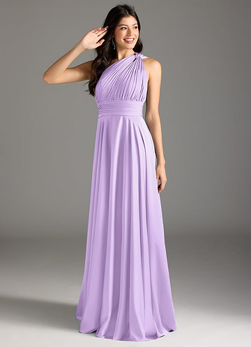 Azazie Charlize Bridesmaid Dresses Lilac A-Line One Shoulder Stretch Satin Dress image1