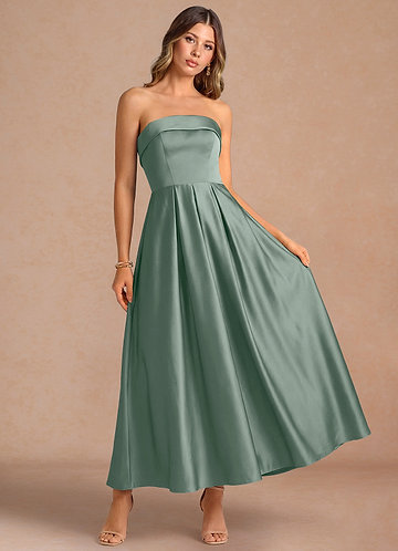 sachin and babi light blue dress Vintage V Neck Long Sleeves Winter Satin Wedding Dress MS17 – TANYA BRIDAL main image 1