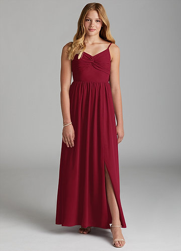 Azazie Zeya Junior Burgundy A-Line Chiffon Dress image1