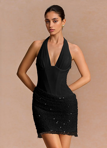 black off the shoulder formal dresses Lady Tie - Fallon Gown - Ruched Sequin Dress Backless Neckline xpm_nyd020926 Norma Kamali Diana Long-Sleeve Wood:All Walnut