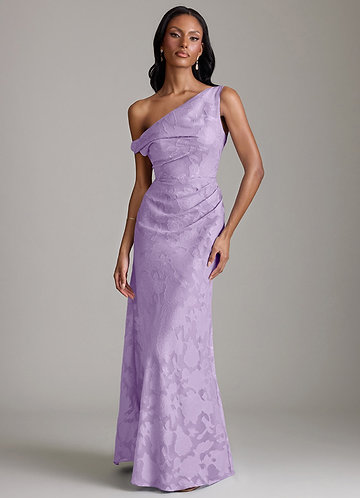 Azazie A-Line Halter Neck Floor-Length Floral Burnout Bridesmaid Dresses Lilac